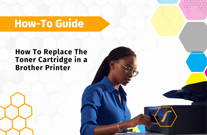 Female business woman replacing toner cartridge in Brother printer