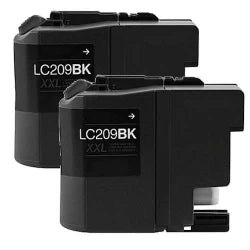 Brother LC209BK Compatible Black Super High-Yield Ink Cartridge 2/Pack Bundle