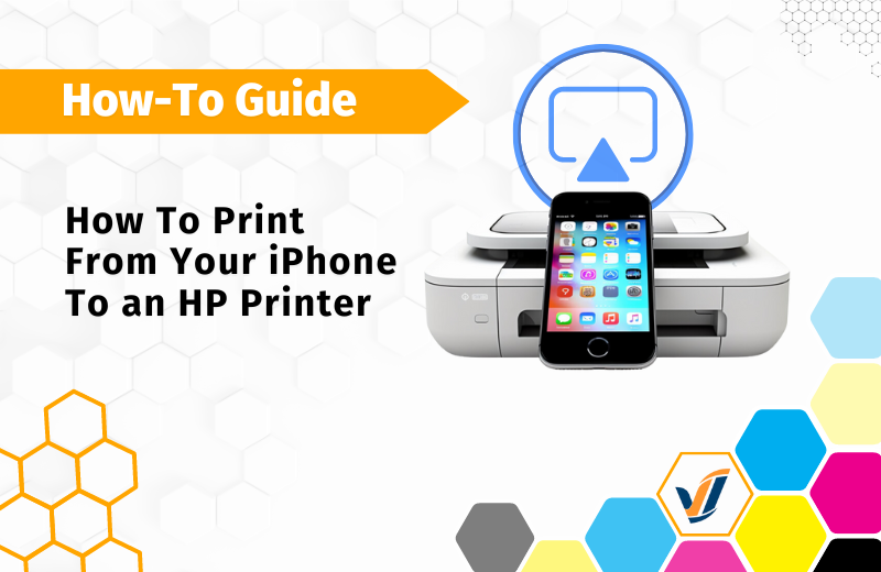 How to print from iphone to hp printer - hp printer with iphone in front with apple airplay icon