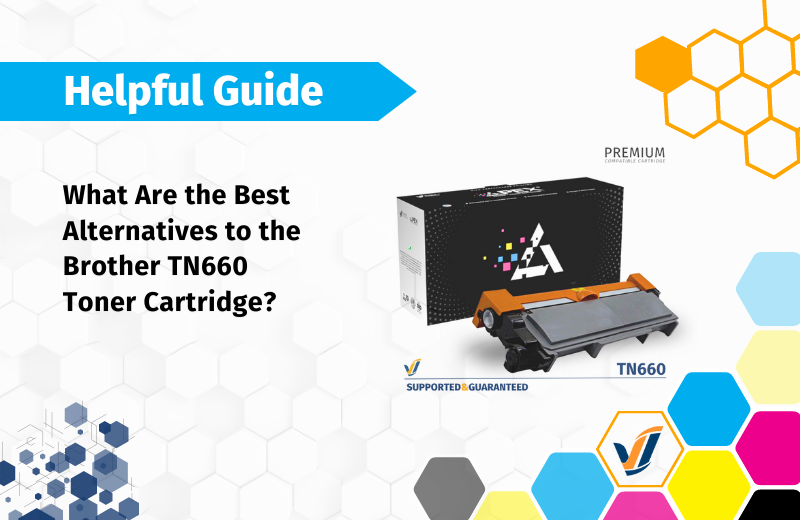 "What Are the Best Alternatives to the Brother TN660 Toner Cartridge?" Compatible TN660 in front of Apex Series Box