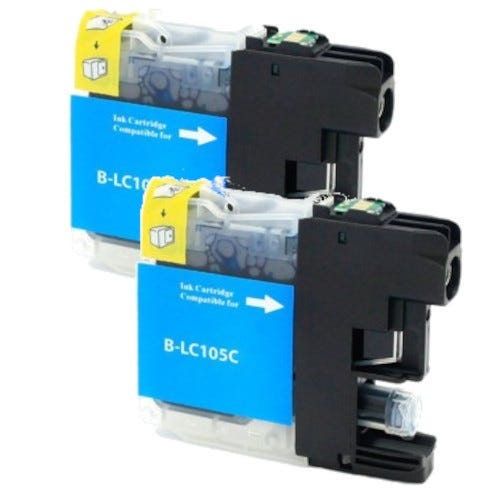 Brother LC105C Compatible Cyan Super High-Yield Ink Cartridge 2/Pack Bundle