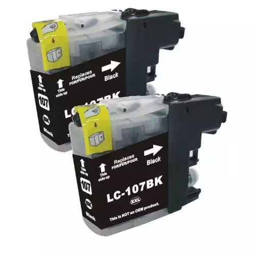 Brother LC107BK Compatible Black Super High-Yield Ink Cartridge 2/Pack Bundle